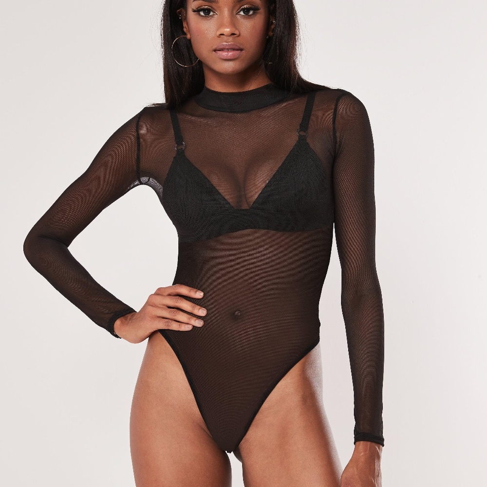 Missguided Black High Turtle Neck Mesh Bodysuit